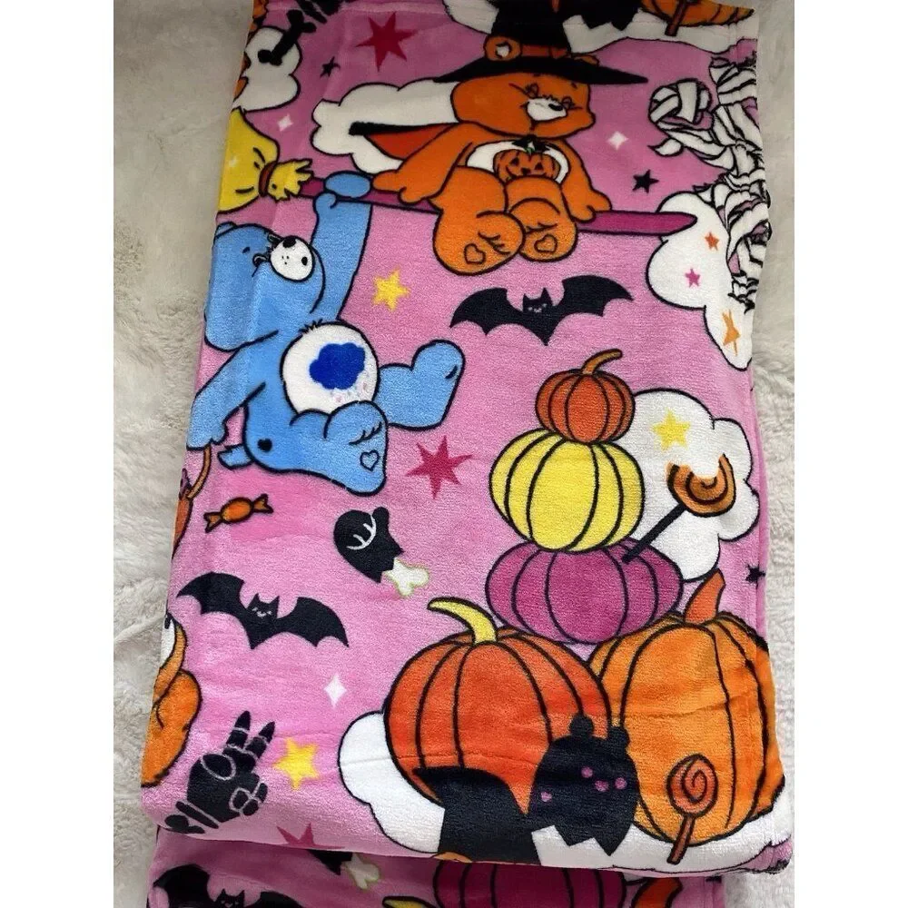 Care Bears Halloween Witch Mummy Pumpkin Pink TWIN‎ SIZE Blanket 60 X 90” NEW